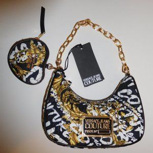 Versace Jeans Couture Quilted Black, White, Gold Handbag—NWT
